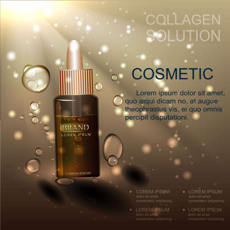 Essence contained in golden droplet bottle with bubble elements.のイラスト素材