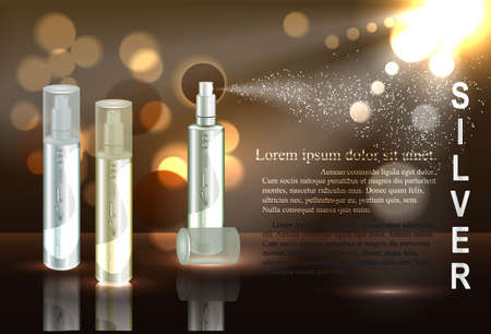 Cosmetic product silver and powders, brown background,のイラスト素材