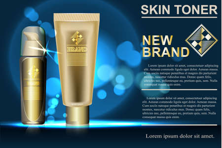 Tubes and bottles of Foundation. Design cosmetics on a blue background.のイラスト素材