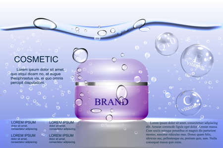 The water based cream, purple bubble on the background of water and air bubbles.のイラスト素材