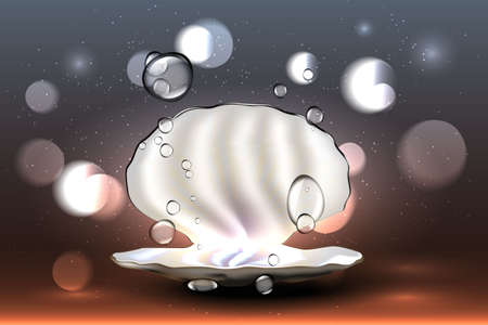 The open pearl shell under water. Template advertising, design, poster, and more.の写真素材