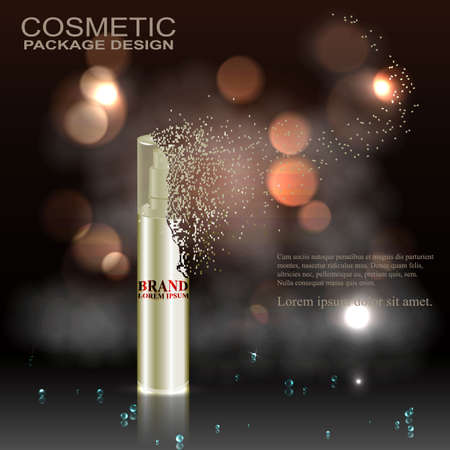 Cosmetic ad template, advertising design, spray bottle, decaying in the dust, amid the fog and bokeh.のイラスト素材