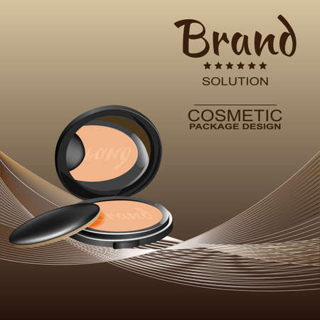 Cosmetic powder for the face on a brown background and multicolored threads.のイラスト素材