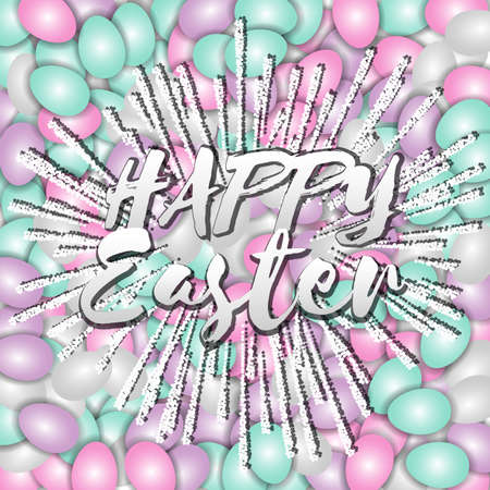 Happy Easter lettering on a background of colored eggs. Bedding colors .のイラスト素材