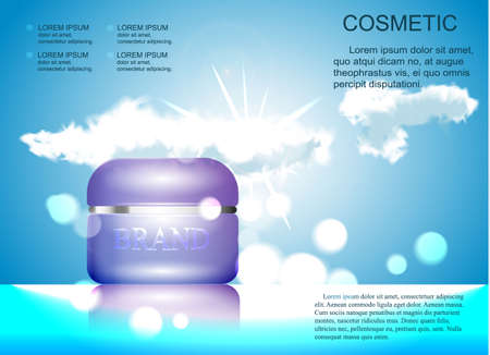 Face cream glass jar realistic vector illustration isolated on blue sky background with clouds.の写真素材