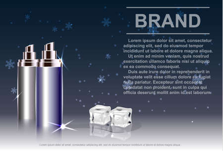 Cosmetic product, spray bottle, background with ice and falling snow.のイラスト素材
