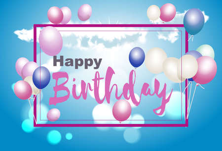 Happy birthday postcard. With balloons on a blue sky background. .のイラスト素材