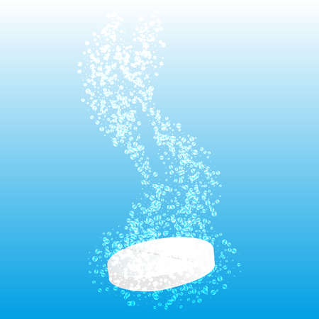 Effervescent Tablet in water with bubbles, on a blue background.Vector illustration.のイラスト素材
