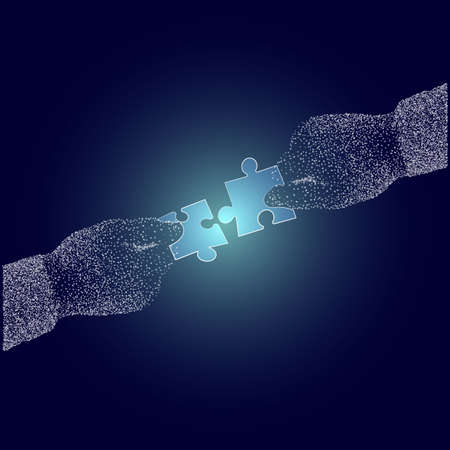 Two people solve, the problem. Collect puzzle together.