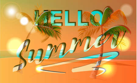 Hello summer banner template, discounts for your design. Vector illustration.のイラスト素材