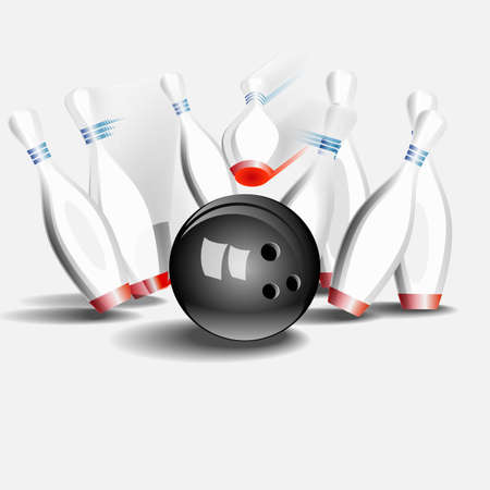 Bowling ball crashing into the pins. On a white background. Vector illustration.のイラスト素材