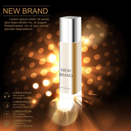 Cosmetic ads template, Realistic Cosmetic bottle. Container for cream, foams and other cosmetics bottle mockup on dazzling background.のイラスト素材