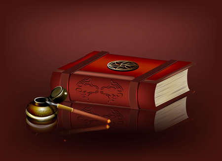 Realistic book with ink on a red background. Vector illustration.のイラスト素材