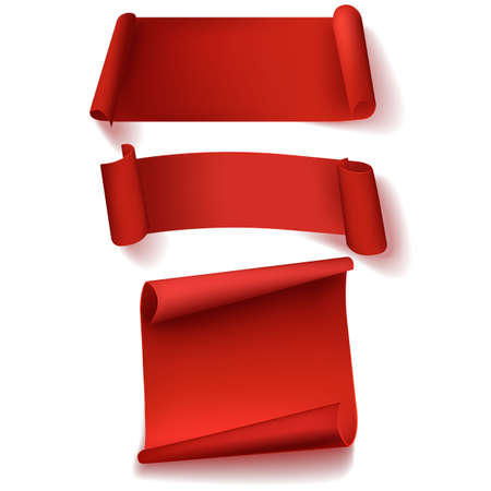 The set of three blank red realistic paper banners. Vector illustration.の写真素材