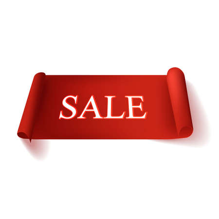 Red abstract ribbon with Sale text. Vector illustration.の写真素材