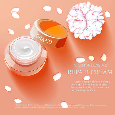 ight intensive repair cream contained in silver cosmetic jar with helical structure, 3d illustrationの写真素材