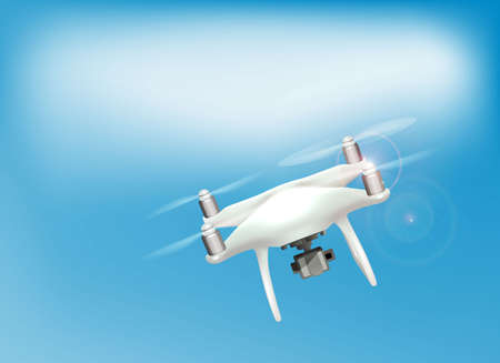 Realistic drone quadrocopter with camera flying in the sky. Vector illustration.のイラスト素材