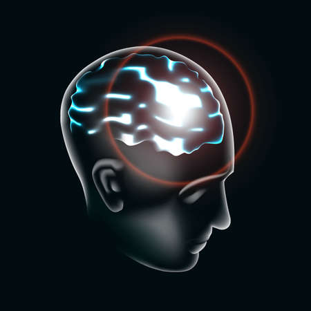 The human brain is lit up in 3d illustration. Vector.のイラスト素材