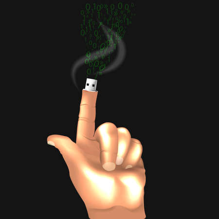 3d concept grows from the finger stick and disseminates information on a transparent background. Vector illustration.のイラスト素材