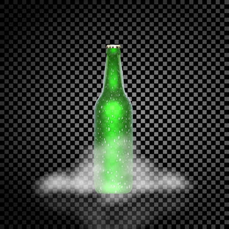 Green realistic beer bottle in the fog.のイラスト素材