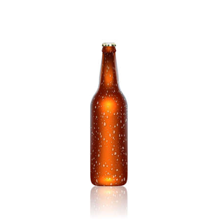 Brown realistic frozen bottle of beer.のイラスト素材