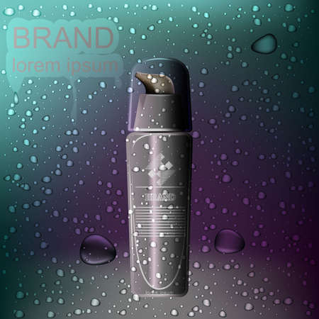 Cosmetic ads template, Realistic Cosmetic bottle. Container for cream, foams and other cosmetics with lights and glitter elements on the background, 3d illustrationの写真素材