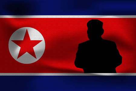 National flag of North Korea on wavy fabric with a volumetric pattern of hexagons.のイラスト素材