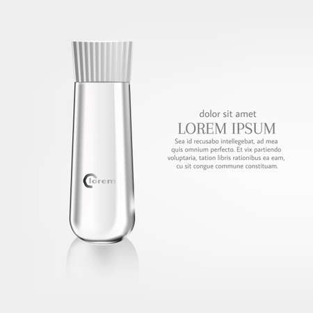 Poster cosmetic product, transparent bottle packaging design with a moisturizing cream or liquid, white background , vector design.のイラスト素材