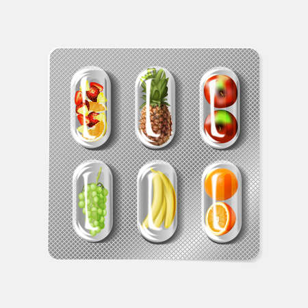 Blister pack of pills with fruit. Vitamins.のイラスト素材