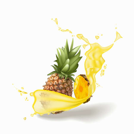 3d realism. Pineapple juice and fresh fruit.のイラスト素材