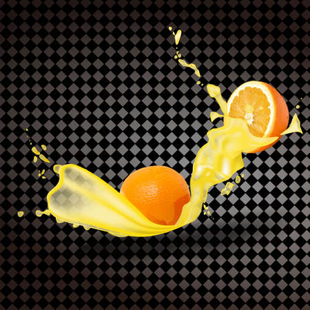 3D realism. Oranges with splashing juice on a transparent background.のイラスト素材