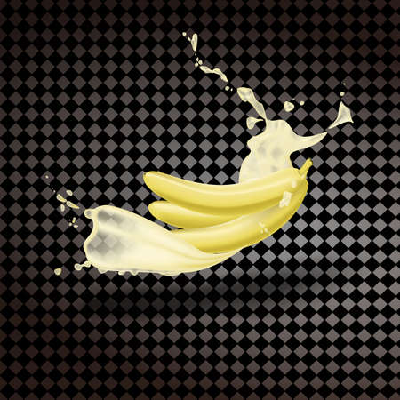 Banana juice. Fresh fruit. Realistic vector on a transparent background.のイラスト素材