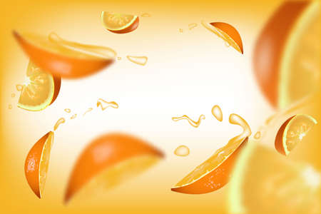 Orange slices with juice drops and blur effect.のイラスト素材