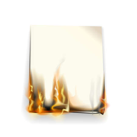 Realistic burning paper on a white background. Vector illustration.のイラスト素材