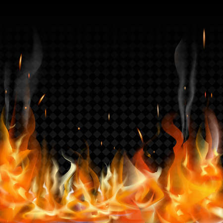Burning fire flames on transparent background. Vector special light effectのイラスト素材
