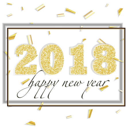 2018 Happy new year. Gold Numbers Design of greeting card of Falling Shiny Confetti.のイラスト素材
