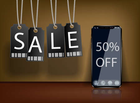 Super sale phone banner. Mobile clearance sale discount poster. Smartphone sale.のイラスト素材