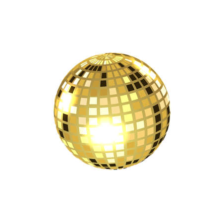 Disco ball isolated illustration. Night Club party light element. Bright mirror golden ball design for disco dance club.のイラスト素材