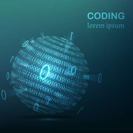 Glowing blue ball with binary . Vector illustration.のイラスト素材
