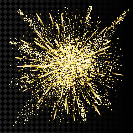 Gold glitter powder explosion. Golden dust and spark particles splash or shimmer burst.のイラスト素材