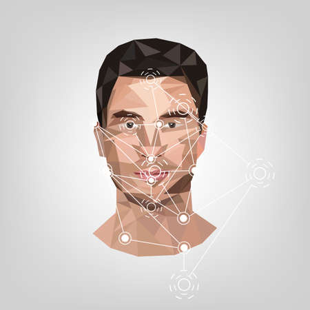 Biometric identification on face, in the style of low poly.のイラスト素材