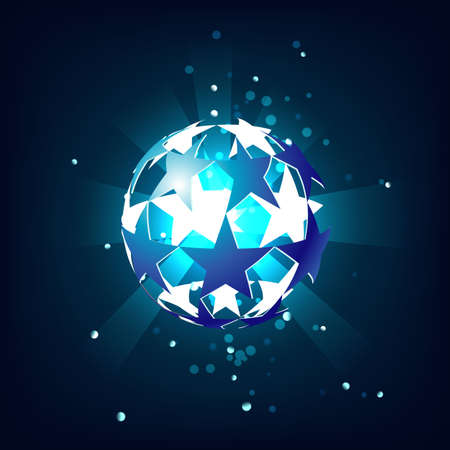 Soccer ball blue star, shining from within, with the glow on a dark blue background.のイラスト素材