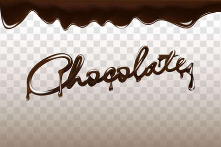 Chocolate hand drawn 3D lettering design vector illustration. Liquid dark chocolate isolated on transparent background.のイラスト素材