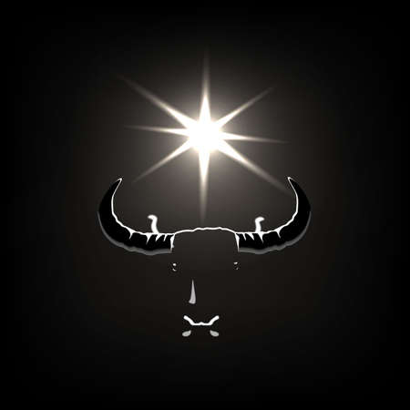 Bull silhouette on black backgroundの写真素材