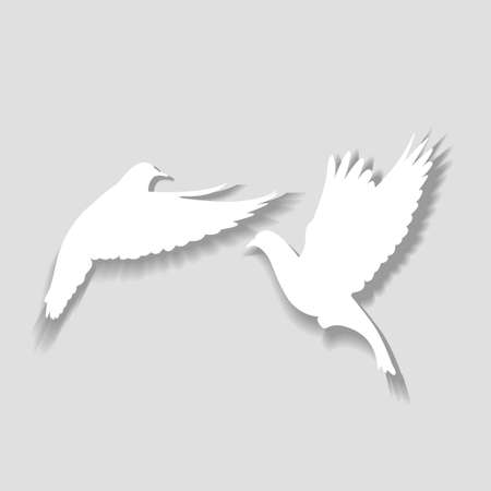 Two white pigeons take off, a symbol of love and happiness. Vector illustration.の写真素材