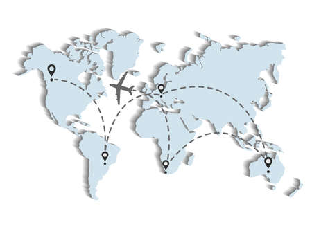 Airplane flight route over the map of the world. Vectorのイラスト素材