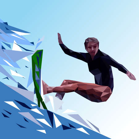 Surfing. The surfer on the outside in the style of low poly. Vector