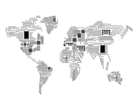 Abstract world map with cpu. Circuit board. Technology background. Vector illustration. Eps 10の写真素材