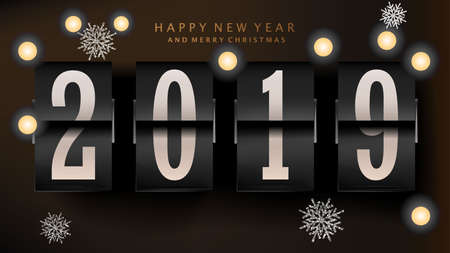 Flip clock 2019 New Year counter for greeting card, banner, placard or poster. vector illustrationの写真素材