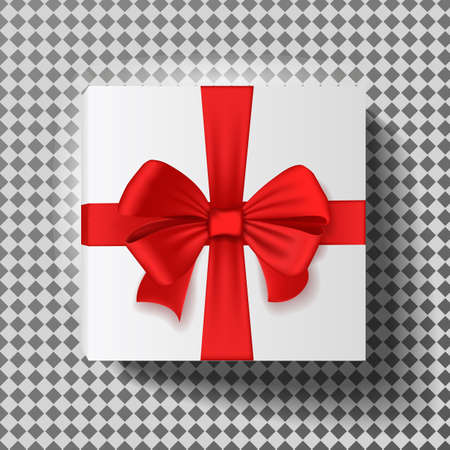 Gift box with red ribbon isolated on transparent background. Vector illustration.のイラスト素材